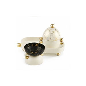 Marble Incense Burner Set with Gold Accents and Black Bowl for Aromatherapy Use - Product Image 1