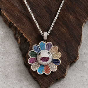 Collier Pendentif Fleur Multicolore Hip Hop Personnalisé en Gros, Sertie de Moissanite Micro-Pavée avec Chaîne Cordon - Product Image 2