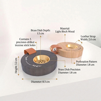 Ensemble brûleur à bakhoor en bois avec coupelle à encens en métal, poignée en cuir, design arabe pour rituels aromatiques, décoration intérieure et cadeaux
