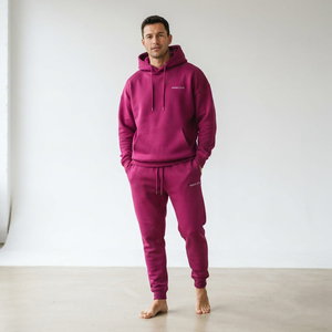 Survêtement décontracté pour homme de qualité supérieure, respirant, deux pièces, 100% coton, avec logo brodé personnalisable, design à capuche surdimensionné - Product Image 1