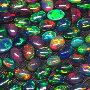 Ópalo Sintético Negro Creado en Laboratorio, Corte Oval Cabujón, Piedras Sueltas con Tratamiento Térmico, Iridiscente, 7-5MM, 0.5-1 Quilate, MRGems para Joyería - Product Image 5