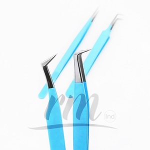 แหนบต่อขนตาปลายแหลมเคลือบสีฟ้าอ่อน ยี่ห้อ RMI ผลิตจากสแตนเลสสตีลญี่ปุ่น ด้ามจับแบบไดมอนด์กริป ปลายสีเงิน ทนทาน - Product Image 2