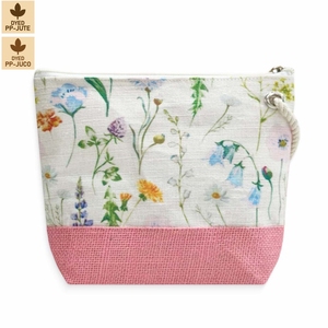 Pochette de maquillage en coton et jute laminé, trousse de maquillage de voyage, 21x17x6 cm, logo personnalisé, vente en gros, OEM, marque privée, modèle SNC136A - Product Image 1