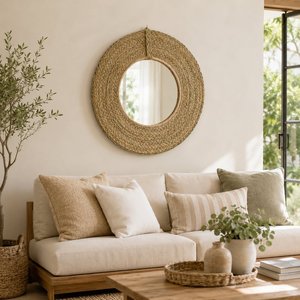 Eco Friendly Seagrass Round <b>Mirror</b> Handmade Woven Wall <b>Hanging</b> <b>Mirror</b> Rustic Boho Home Decor Living Room Bedroom <b>Mirror</b> - Product Image 2