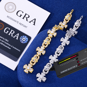 Bracelet Croix Iced Out en Moissanite et Diamant, Argent 925, Style Hip Hop, Bracelet de Luxe Tendance - Product Image 4