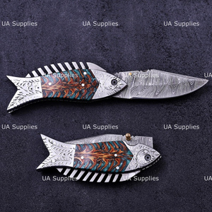 Handmade Fish Folding <b>Knife</b> Damascus Steel Pine Cone <b>Handle</b> Outdoor Survival Custom EDC OEM ODM Wholesale Manufacturer - Product Image 5