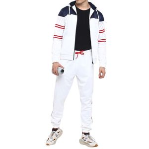Ensemble de survêtement deux pièces blanc premium pour homme, vêtements de sport personnalisés, ensemble de jogging, tenue de course, vêtements de gym, fabricant OEM ODM - Product Image 3