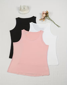 Women's Solid Knitted Tank Top Scoop Neck Breathable Regular Length Casual Style Pink White Black - Product Image 4