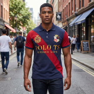 Nueva Camiseta Polo de Manga Corta para Hombre, Verano, Casual, con Diseño de Corte en Ángulo y Combinación de Colores, Algodón, Tallas Grandes, Deportiva, Bordada, a Buen Precio - Product Image 3