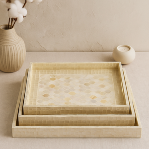 Luxe fait main MDF élégant Vintage décoratif plateau ensemble rectangulaire Capiz mère perle incrustation diamant mosaïque motif poli - Product Image 5