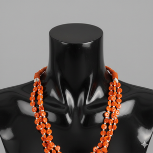 สร้อยคอประดับลูกปัดกระดูกทรงกลมสีส้มสดใส ทำด้วยมือ พร้อมดีเทลสีขาว และตัวล็อคแบบก้ามปูที่ปรับได้ - Product Image 3