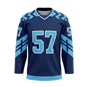 Camiseta de Hockey sobre Hielo Sublimada con Cuello Redondo, Diseño de Rejilla de Diamantes en Tono Azul Marino, Absorbente de Humedad, Manga Larga - Product Image 2