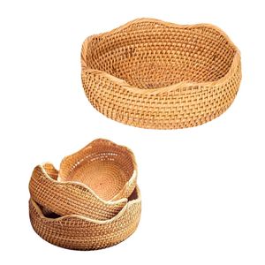 Premium Eco-friendly Handmade Vintage Wicker Rattan <b>Bread</b> <b>Basket</b> / Tray Scalloped Weaving Detail PHU HAO Hanoi Multifunction - Product Image 1