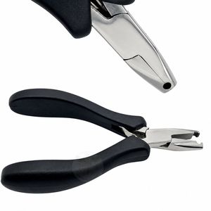 Pince à extensions capillaires professionnelle, durable et réutilisable en acier inoxydable, 1 trou, 3 mm, finition miroir, poignée noire, pour micro anneaux et perles nano - Product Image 6