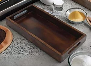 Wooden Rustic Design Plant Pattern Serving <b>Tray</b> Rectangle Decorative Platter with Handles for Coffee Table Tea and <b>Dinner</b> Use - Product Image 5