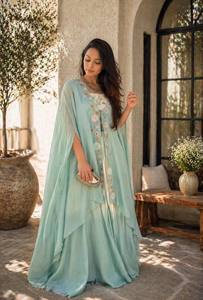 Embroidered Indo Western Lehenga Set Floral <b>Crop</b> <b>Top</b> Net Dupatta Skirt Party Wedding Outfit - Product Image 6
