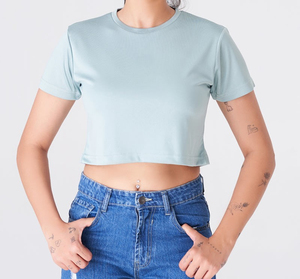 Top Corto de Alta Calidad para Mujer, Corte Ajustado, Manga Corta, Cuello Redondo, Ropa Deportiva Informal, Venta al Por Mayor - Product Image 5