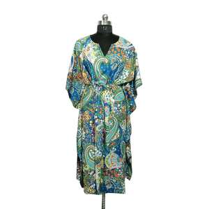 ชุดคลุมอาบน้ำสไตล์ฮิปปี้แบบคามิโน แขนสั้น ลายพิมพ์เพสลีย์ ทำจากผ้าฝ้ายอินเดีย ทำมือ สำหรับผู้หญิง สวมใส่สบาย - Product Image 4