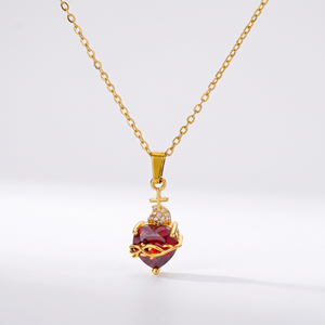 Alla moda placcato in oro a forma di cuore <span class=keywords><strong>collana</strong></span> con zircone cubico gemma gioielli religiosi <span class=keywords><strong>per</strong></span> <span class=keywords><strong>la</strong></span> <span class=keywords><strong>festa</strong></span> <span class=keywords><strong>della</strong></span> <span class=keywords><strong>mamma</strong></span> delle donne - Product Image 1