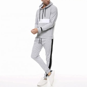 Men Cotton Tracksuit Pullover <b>Hoodie</b> Jogger Pants Gray <b>White</b> Sportswear Set Winter Casual Wear Polyester Cotton Material - Product Image 2