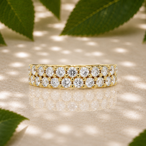 Bagues d'éternité doubles rangées en diamants de laboratoire ronds, en or jaune 14 carats, alliances de mariage, bagues d'anniversaire, bijoux personnalisés, vente en gros - Product Image 1
