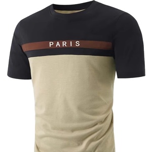 100% coton peigné col rond hommes T-Shirt imprimé personnalisé bio lavé tricoté bicolore coupe coudre motif avant Logo Position - Product Image 4