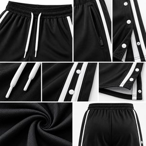 Pantalones de calentamiento de baloncesto personalizados para hombre con botones a presión de liberación rápida, pantalones de entrenamiento para equipo, fabricante de ropa deportiva de marca privada OEM - Product Image 3