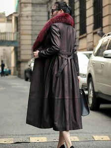 Available in Stock Real Leather <b>Jacket</b> Winter <b>Jacket</b> Women Real Fox Fur Collar <b>Sheepskin</b> Coat Female Streetwear Long Windbreaker - Product Image 2