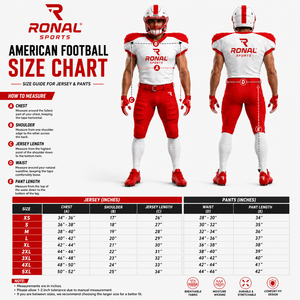 Uniforme de Fútbol Americano para Hombre RONAL SPORTS, Conjunto de Jersey y Pantalones Cortos Sublimados en Blanco y Rojo, Ajuste Atlético que Absorbe la Humedad - Product Image 6