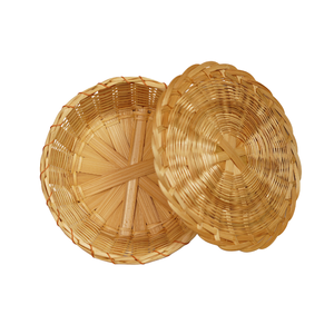 Panier rond en bambou naturel tissé à la main, écologique, avec couvercle, petit récipient de rangement, organiseur de table décoratif - Product Image 6