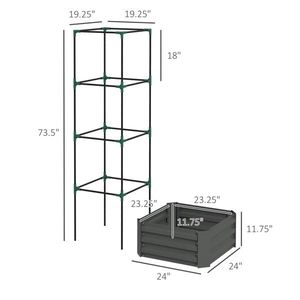 Fioriera Grigia Zincata 61x61x30 cm con Supporto in Rattan, Elegante Recinzione e Traliccio - Product Image 5