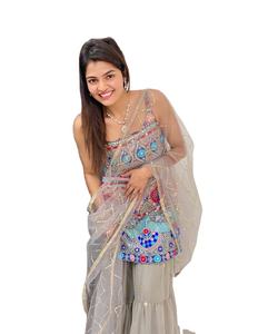 Impressionnant Faux Georgette Séquence Et Broderie Sharara Ensemble, Travail Manuel Nouveau Designer Wear Outfit Kurti Avec Palazzo Dupatta Ensemble - Product Image 1