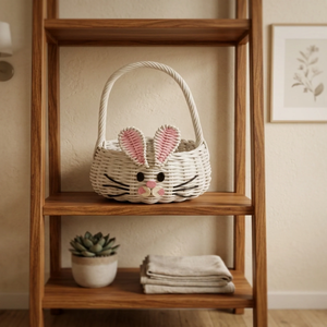 Easter Bunny Woven Storage <b>Basket</b> Handcrafted Rattan <b>Gift</b> Holder <b>Basket</b> Books Storage Rattan Design Nursery Room Furniture - Product Image 4