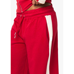 <b>Red</b> Wide Leg Sweatpants With Side Stripe Elastic Waist Drawstring Closure Casual Pants For <b>Women</b> - Product Image 3