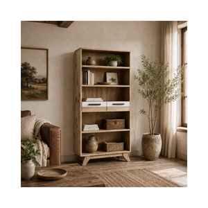 Solid Wood Style Wooden Bookcase Open <b>Display</b> Shelf Storage <b>Cabinet</b> For Living Room Bedroom Home Office Furniture - Product Image 1