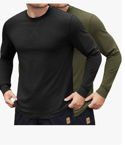 เสื้อคอกลมแขนยาวผู้ชาย สีพื้น ผ้าถักโพลีเอสเตอร์ แห้งเร็ว สวมใส่สบายๆ สำหรับฤดูใบไม้ร่วง เสื้อแขนยาวผู้ชายสีพื้น - Product Image 1