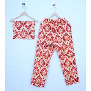 Conjunto de Pijama de Algodón con Diseño Floral Paisley, Estampado a Mano, Ropa de Dormir Ligera para Mujer, Conjunto de Verano para Descansar - Product Image 3