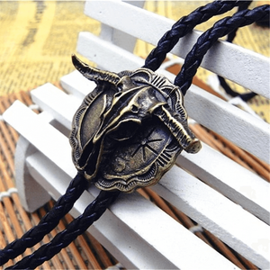 Horn Valor Retro Alloy Pendant Bolo Tie-Adjustable Genuine Leather Cowboy Necktie with Natural Stone for Men & Boys - Product Image 2