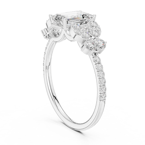 Sterling <b>Silver</b> <b>Emerald</b> & Cluster Moissanite Engagement <b>Ring</b> | Statement Wedding <b>Ring</b> for Women - Product Image 3