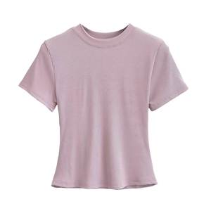 เสื้อยืดคอกลมแขนสั้นผู้หญิง คุณภาพดีที่สุด OEM สีพื้น ผ้าถัก ทรงเข้ารูป สวมใส่สบายทุกฤดู ผ้าฝ้าย 100% ระบายอากาศได้ดี - Product Image 2