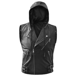 Men's Punk Rock Red PU Leather Vest Slim Fit Motorcycle Biker Sleeveless Jacket Contrast Color Zipper Waistcoat Streetwear - Product Image 6
