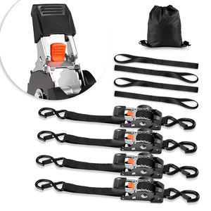 Cinghie a cricchetto retrattili in poliestere 1 pollice x 6 piedi, resistenza alla rottura 1200 libbre, 4 anelli morbidi, ganci a S, cinghie di fissaggio - Product Image 1