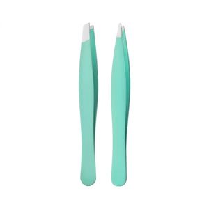 Pinzas de acero inoxidable con punta fina, herramienta de precisión, diseño curvo verde menta para colocación de extensiones de pestañas - Product Image 1