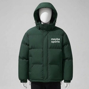 Men’s Dark Green Hooded Puffer Jacket Thick Winter <b>Bubble</b> <b>Coat</b> Premium Insulated Streetwear Full Zip Warm Outdoor Jacket - Product Image 1