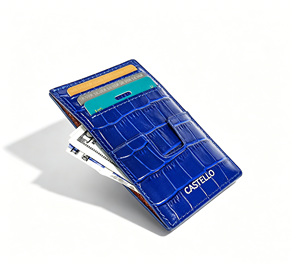 [Calidad Superior] Cartera Delgada de Cuero Genuino Castello con Grabado de Cocodrilo, Tarjetero Abierto de Poliéster en Negro, Azul Marino, Rojo y Verde - Product Image 3