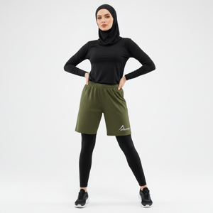 กางเกงวิ่งแบบ 2-in-1 สำหรับผู้หญิงมุสลิม ผ้ารัดรูป แห้งเร็ว ระบายความร้อน เหมาะสำหรับออกกำลังกาย ฟิตเนส โยคะ และกีฬา - Product Image 1