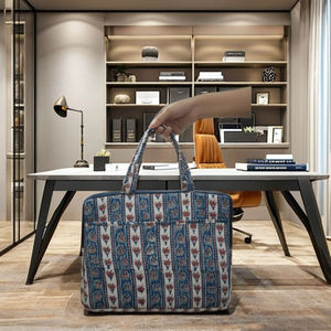 Sac pour ordinateur portable en coton imprimé à la main à rayures florales, pochette plate, grand sac de protection élégant avec poignée supérieure et fermeture éclair, 16x12 pouces - Product Image 2