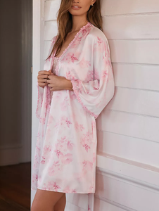 Robe de chambre luxueuse et sexy, <span class=keywords><strong>peignoir</strong></span>, satin imprimé, style personnalisé d'été, vêtements de nuit pour femmes, ensemble de pyjama - Product Image 6
