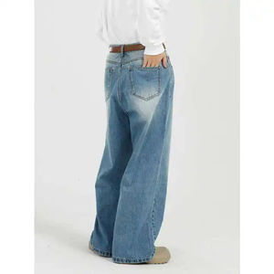 Jean en denim délavé pour homme, taille mi-haute, coupe ample, jambe droite, style vintage, décontracté, pour l'hiver - Product Image 3