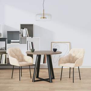 Ensemble de 2 chaises de salle à manger en velours crème, 100% polyester, construction en contreplaqué métallique - Product Image 1